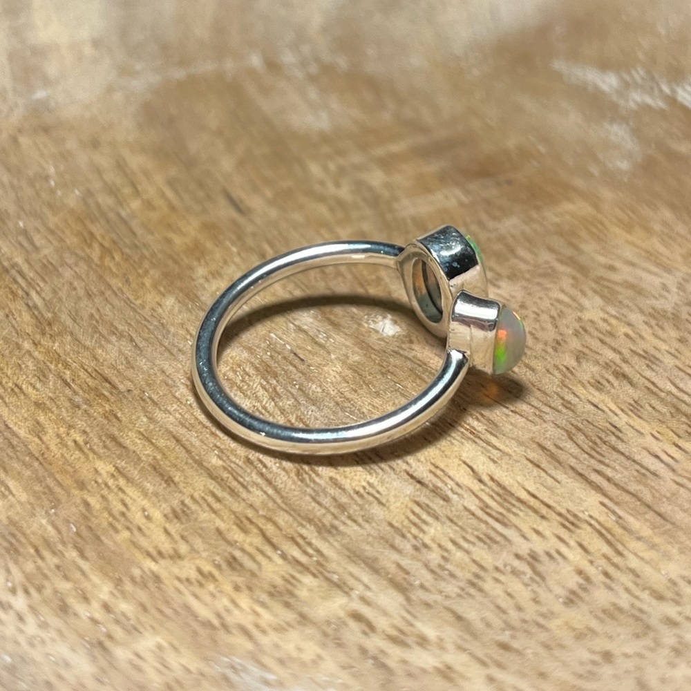 NWOT Two Stone Ethiopian Opal 925 Sterling Silver Adjustable Ring - Picture 8 of 13